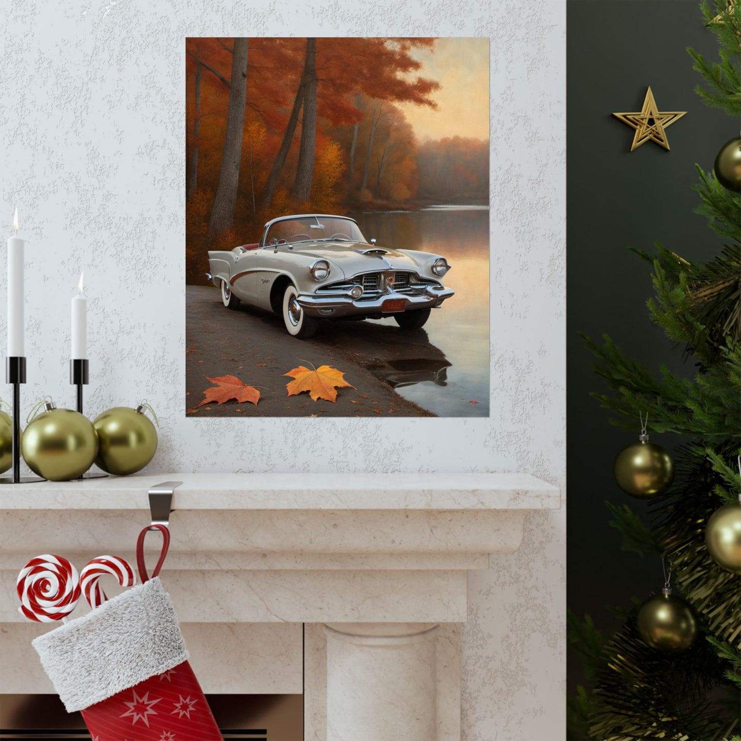 Vintage Car Autumn Matte Poster, Classic Car Art Print, Fall Decor, Retro Home Wall Art, Gift for Him, Car Lover Wall Decor