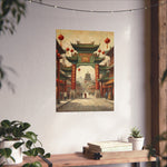 Chinese Street Archway Matte Poster — Vintage Pagoda Lantern Travel Art - AquilVision