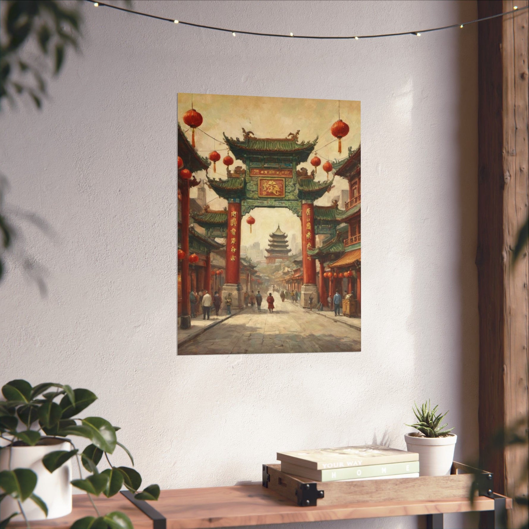 Chinese Street Archway Matte Poster — Vintage Pagoda Lantern Travel Art - AquilVision