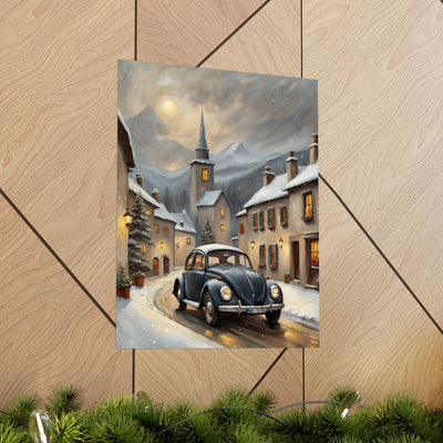 Vintage Winter Village Car Poster Printify