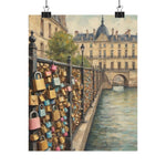 Paris Love Locks Matte Vertical Poster — Romantic Cityscape Wall Art - AquilVision