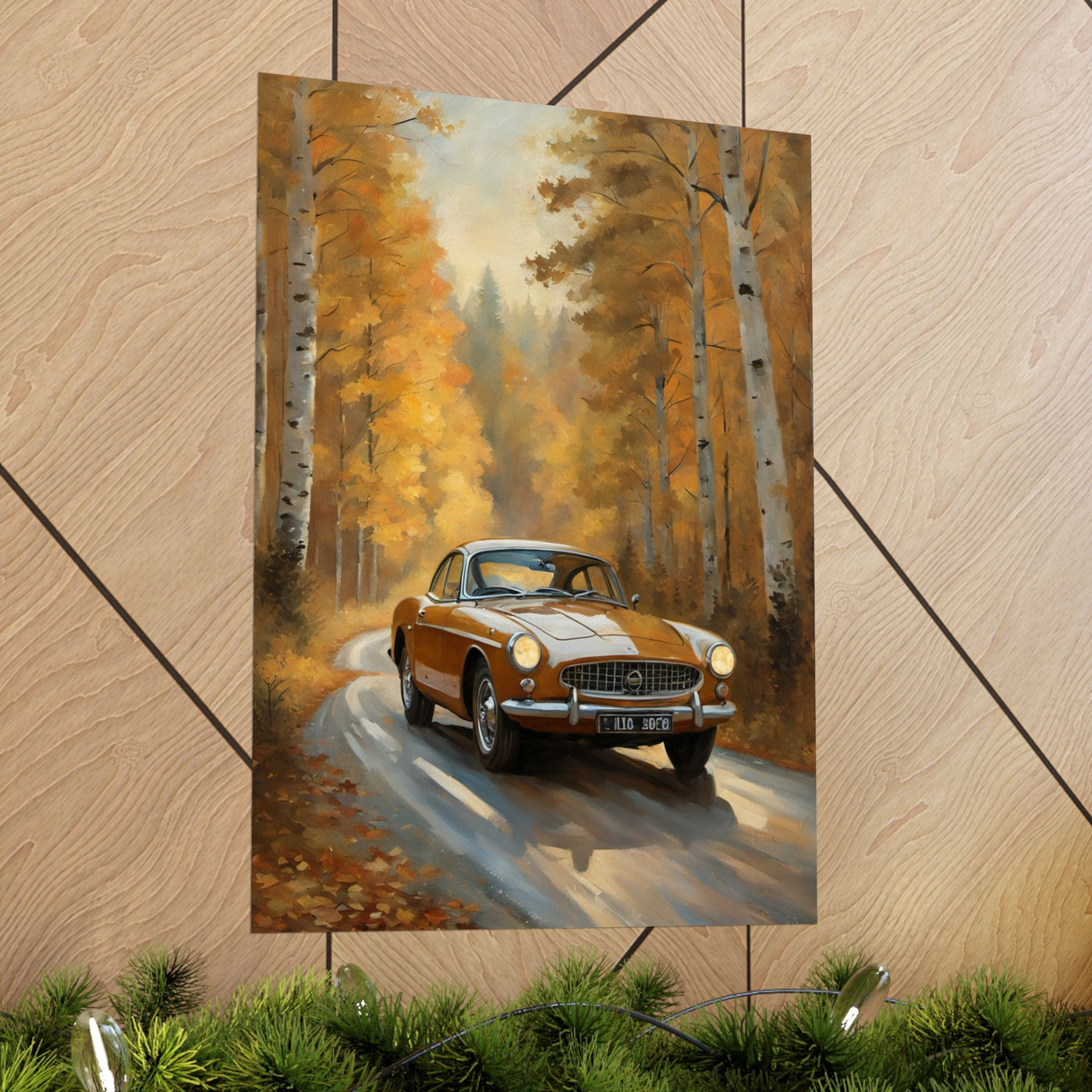 Autumn Car Art Poster | Rustic Home Decor, Vintage Wall Art, Gift for Car Lovers, Fall Aesthetic, Nature Artwork Printify