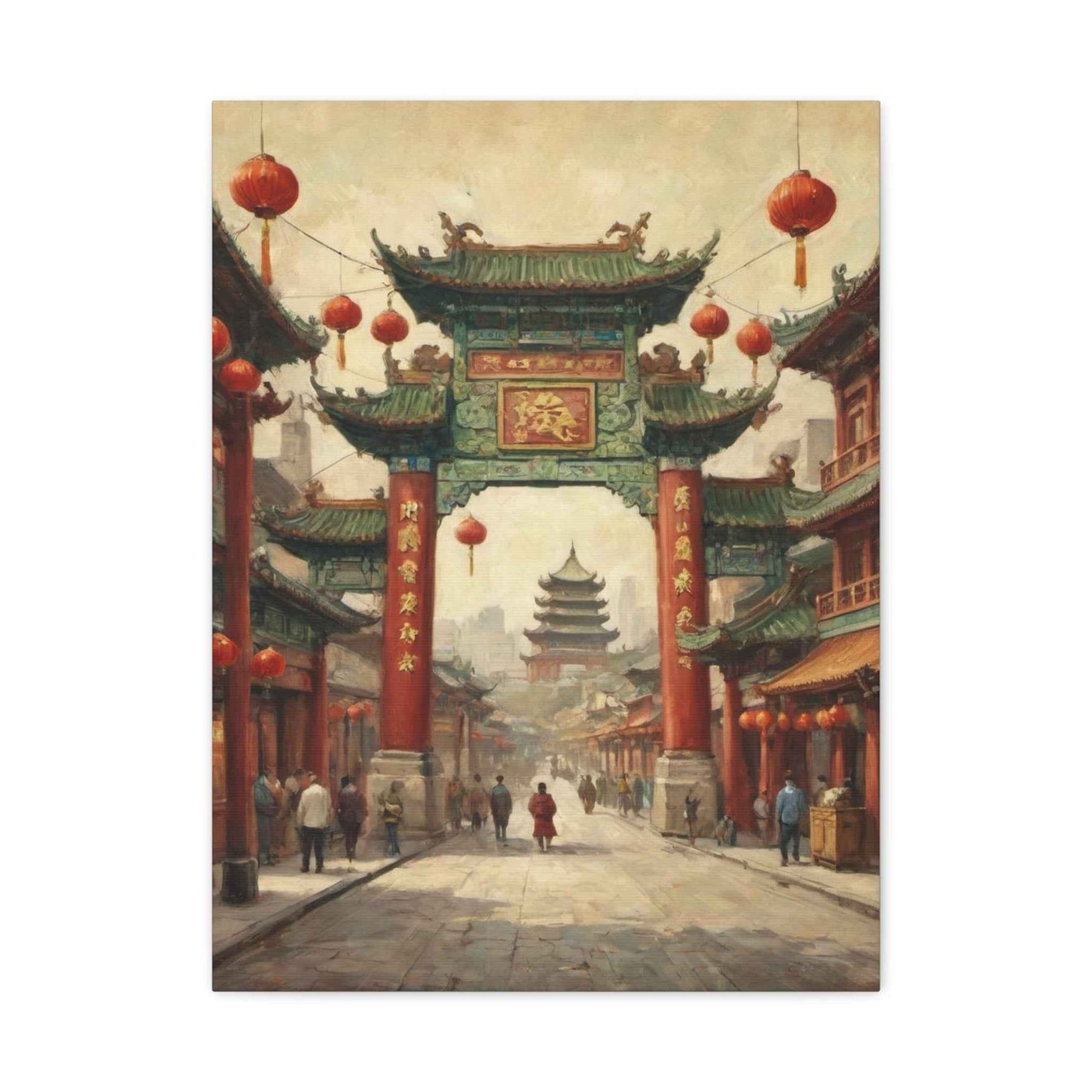 Chinese Street Gate Canvas Print — Vintage Asian Architecture Wall Art, Red Lanterns - AquilVision