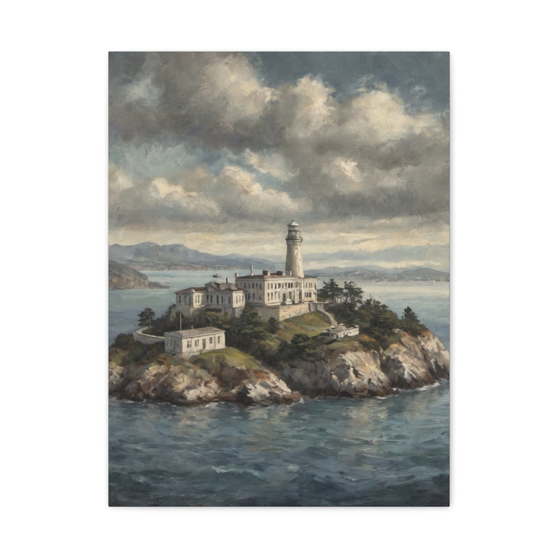 Lighthouse Island Canvas Wall Art — Coastal Seascape Matte Stretched Print - AquilVision
