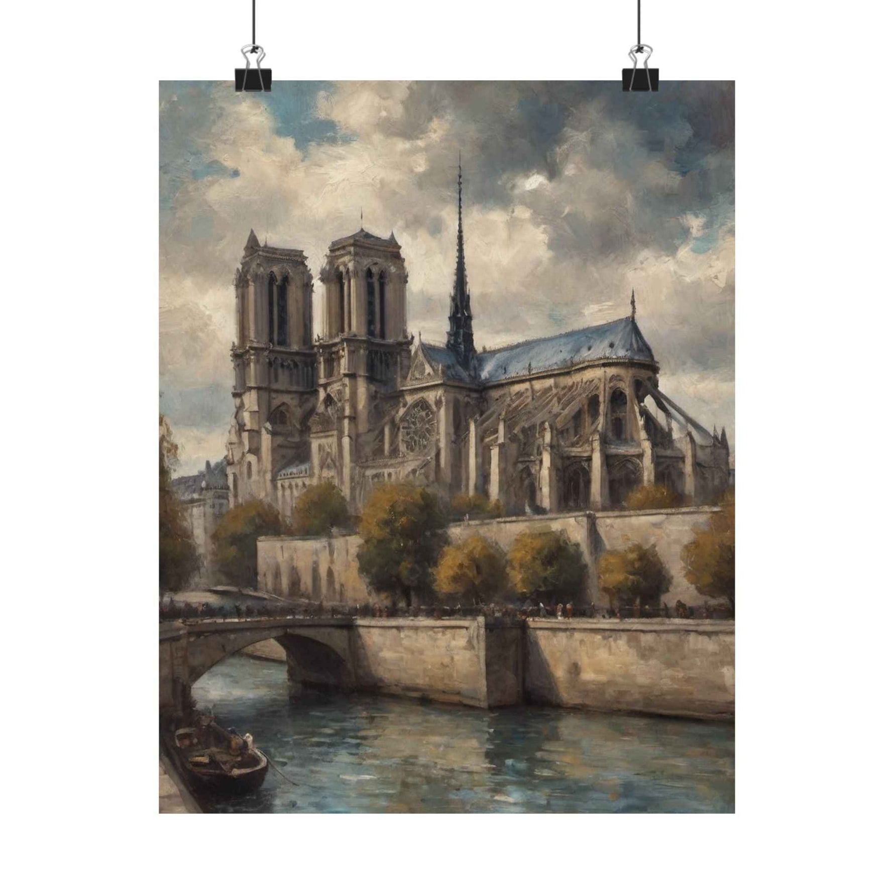 Notre Dame Seine River Matte Poster — Vintage Paris Architecture Wall Art - AquilVision