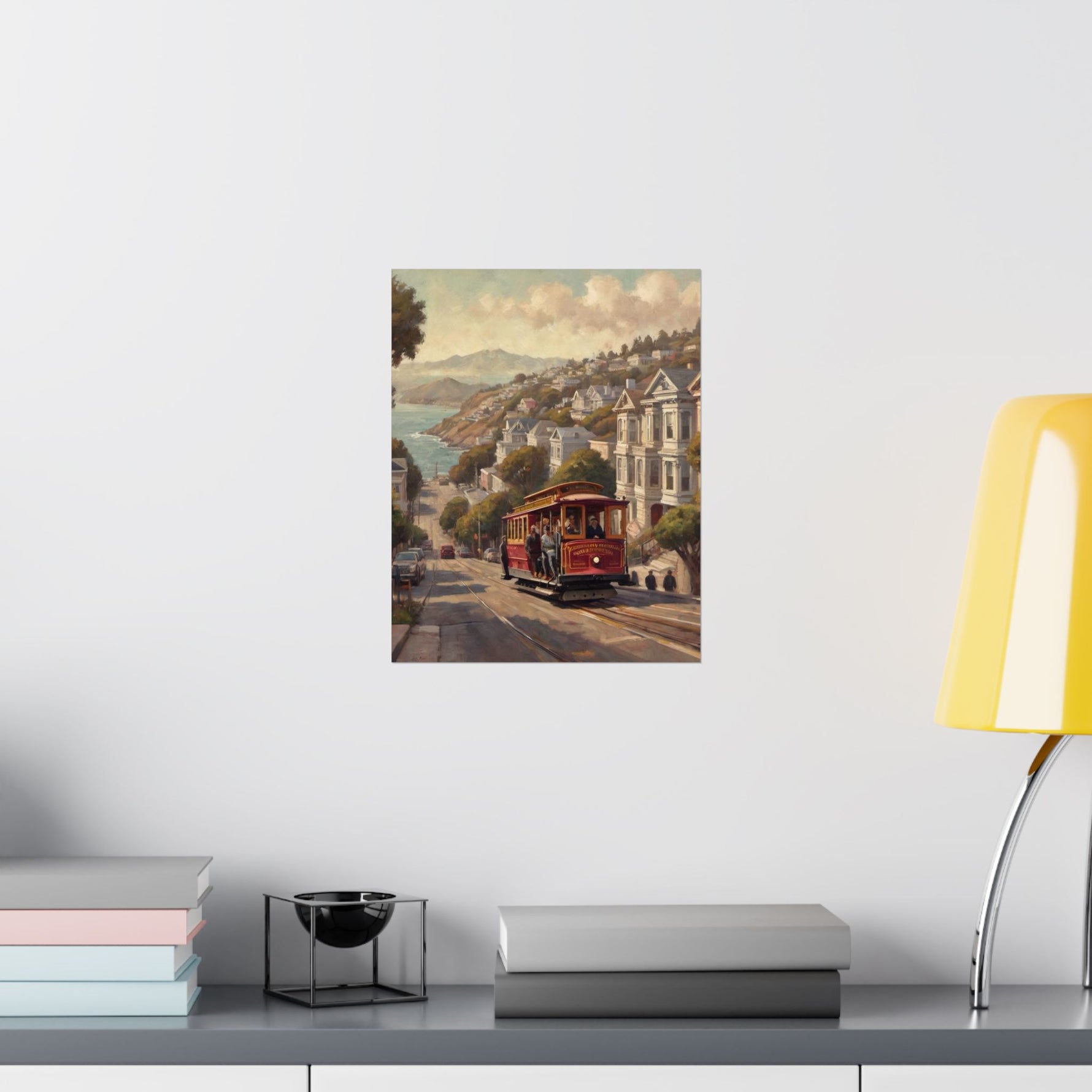 San Francisco Cable Car Poster — Vintage Coastal Cityscape Matte Vertical Print - AquilVision
