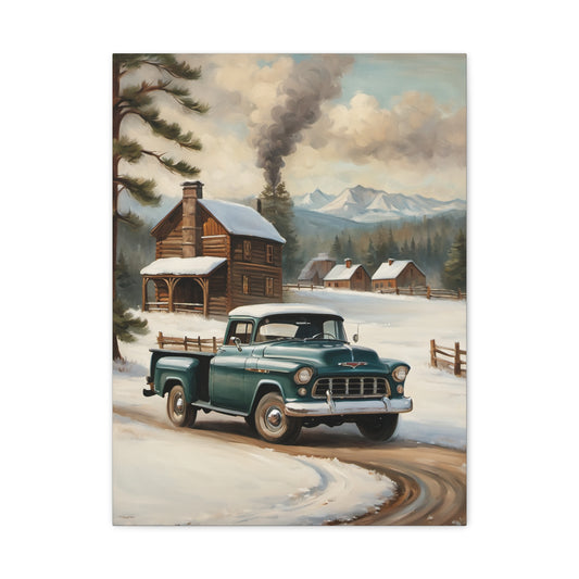 Vintage Truck Canvas Wall Art, Farmhouse Decor, Winter Scene, Rustic Home Decoration, Gift for Car Lovers or Country Home