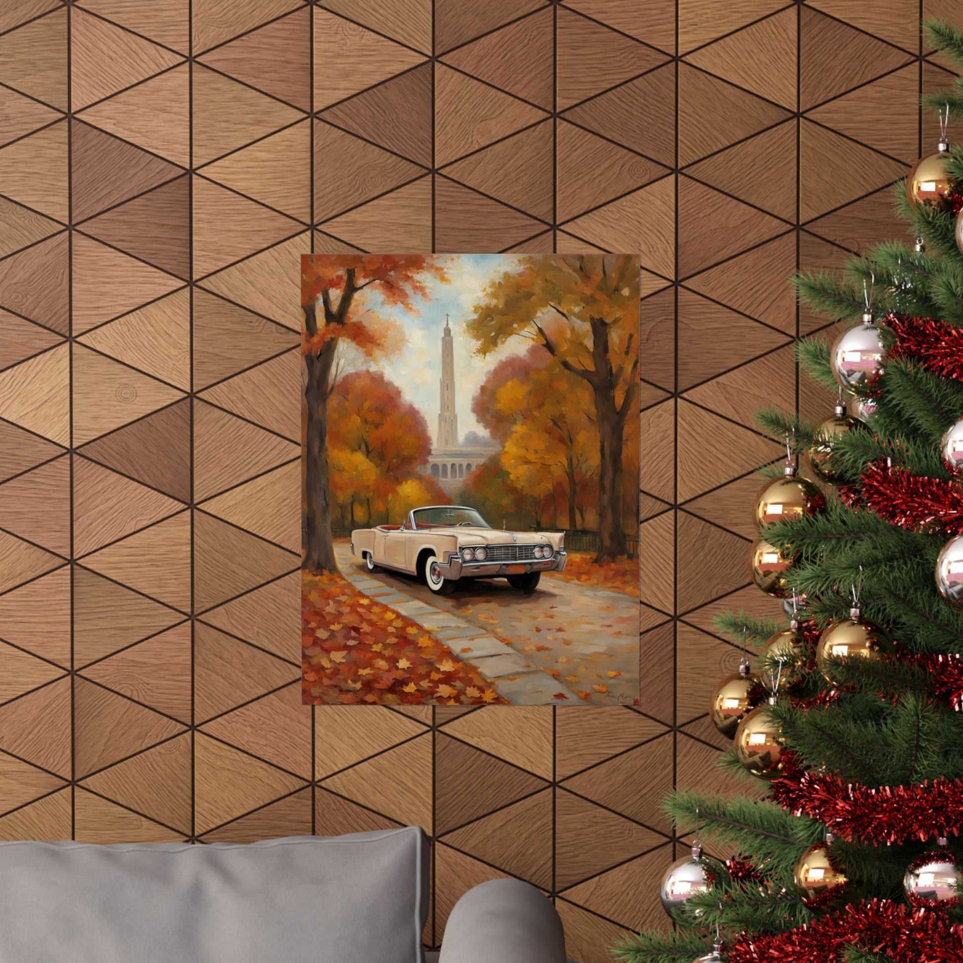Autumn Car Poster, Vintage Wall Art, Home Decor, Fall Aesthetic, Gift for Him, Art Print, Matte Vertical Decor Printify