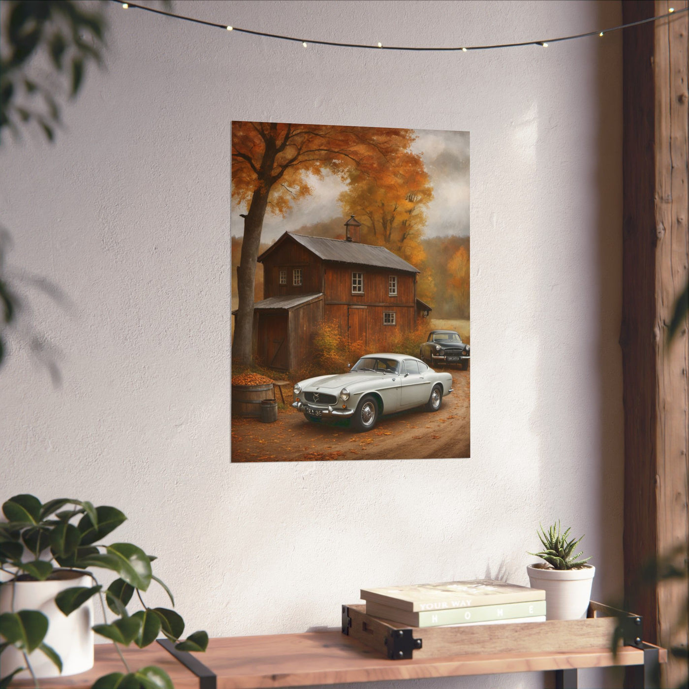Vintage Autumn Car Art Poster, Rustic Home Decor, Classic Car Wall Art, Autumn Decor, Gift for Car Lovers, Photography Print Printify