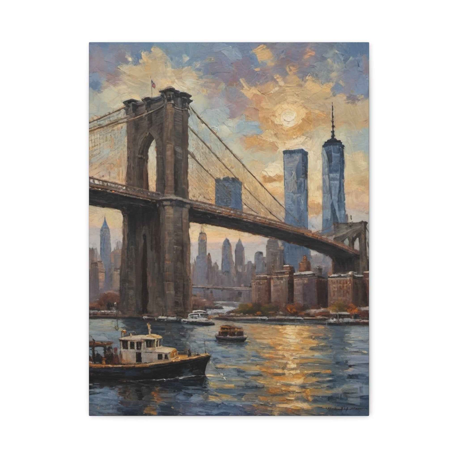 Brooklyn Bridge Sunset Canvas Art — New York City Skyline Matte Stretched Canvas
