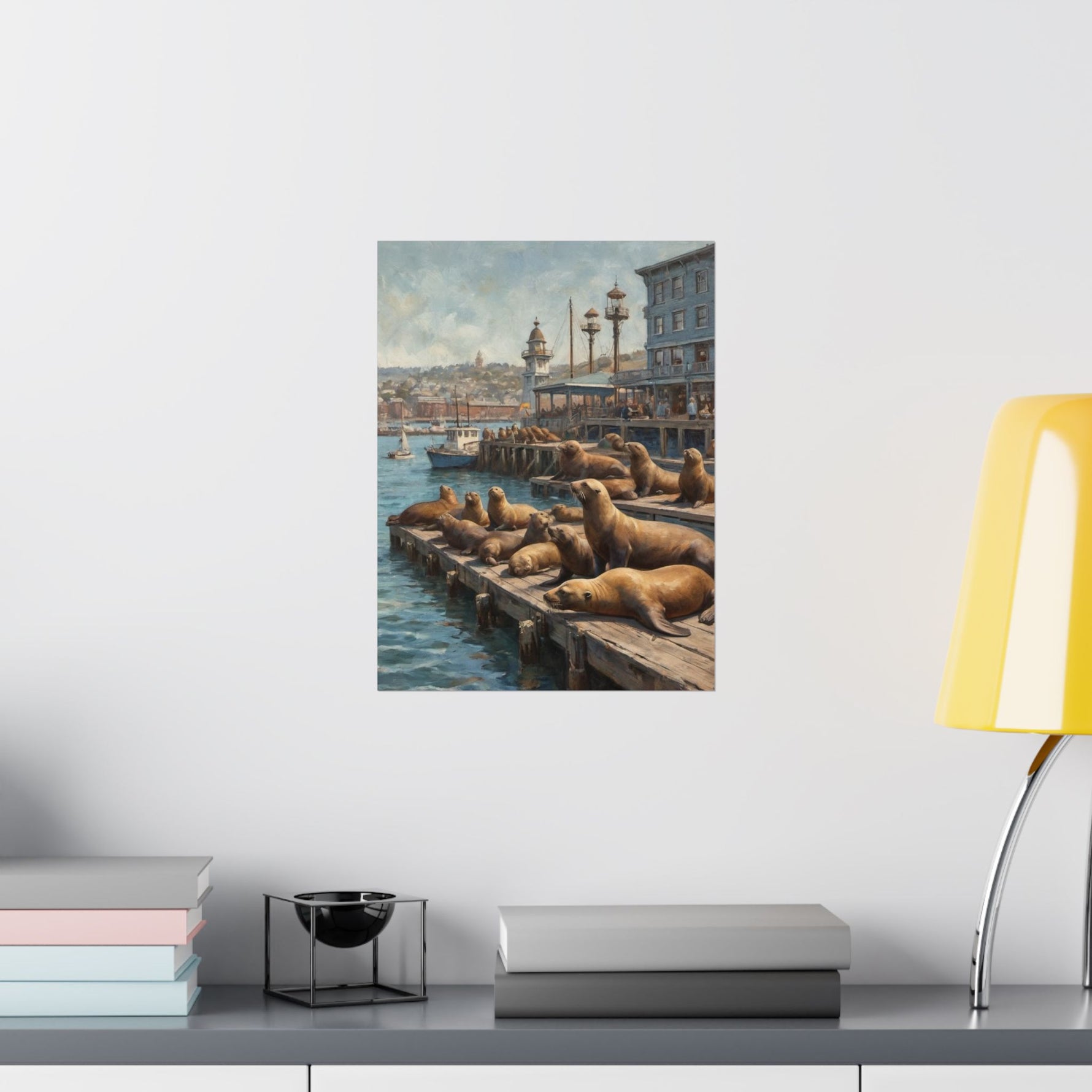 Sea Lion Harbor Matte Vertical Poster — Coastal Nautical Wall Art - AquilVision