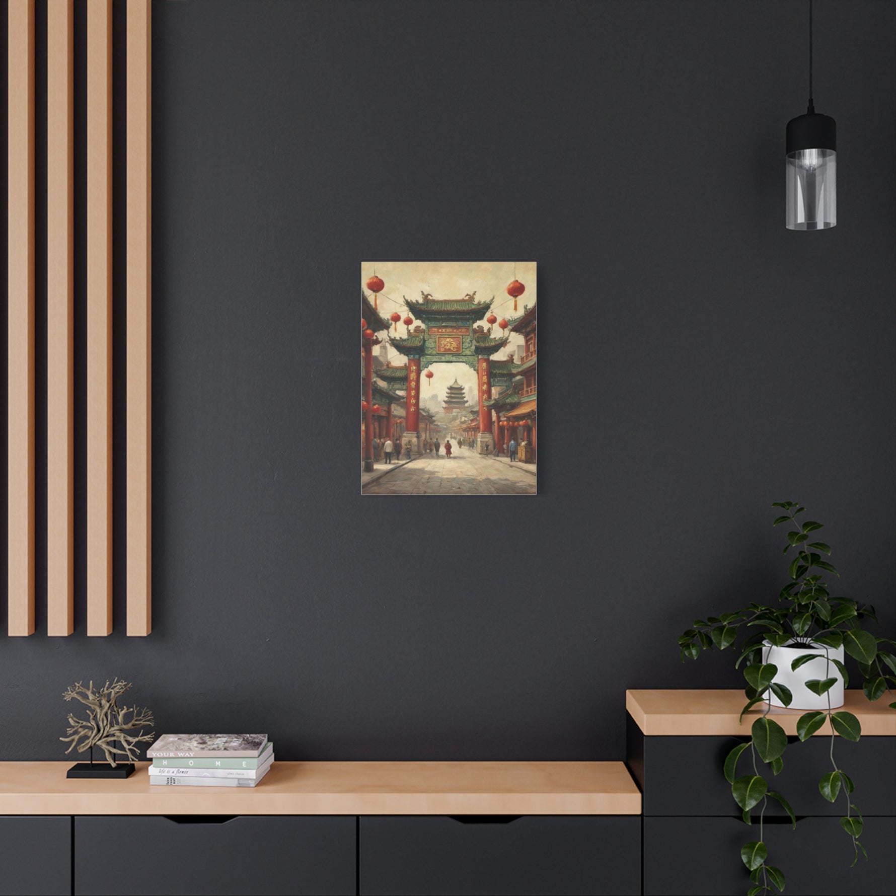 Chinese Street Gate Canvas Print — Vintage Asian Architecture Wall Art, Red Lanterns - AquilVision