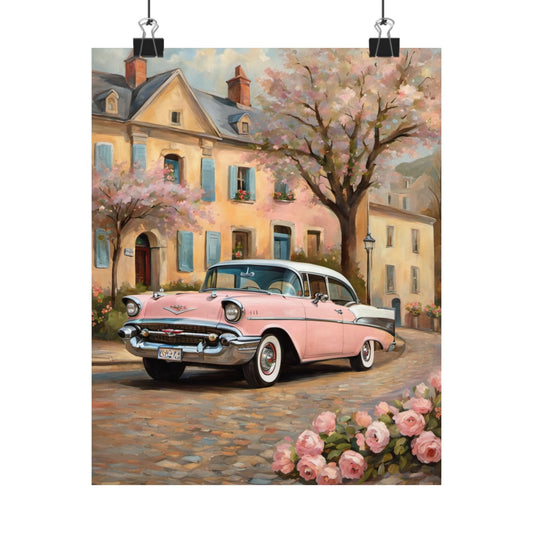 Vintage Car Floral Wall Art, Matte Vertical Posters for Home Decor, Retro Artwork for Living Room, Gift for Car Lovers, Nostalgic Decor