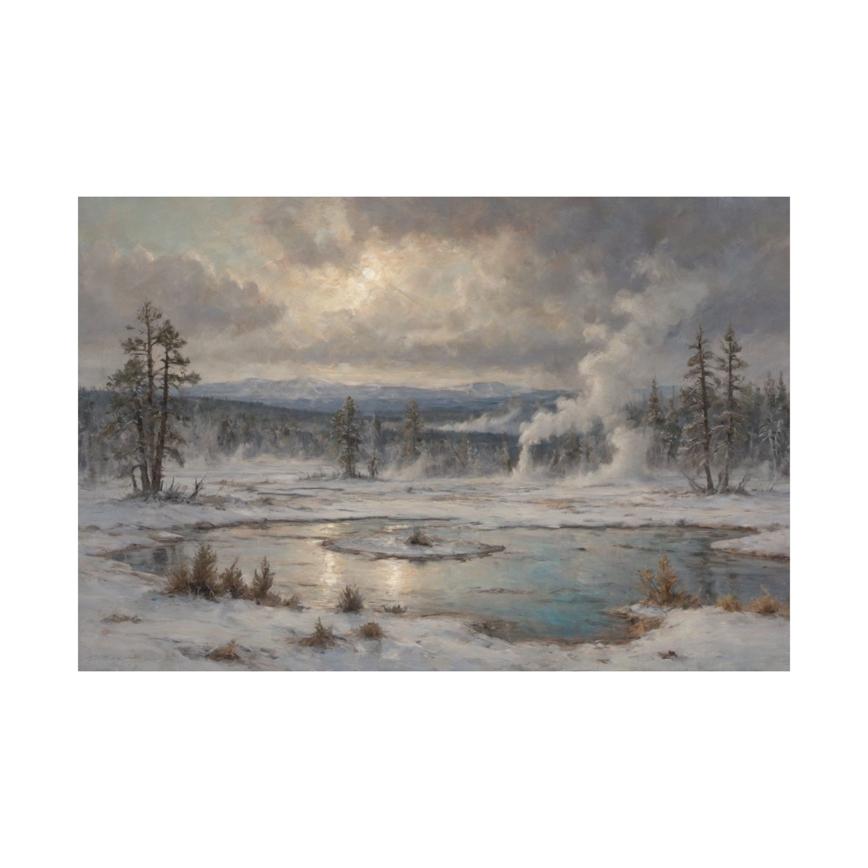 Winter Landscape Matte Poster — Serene Snowy Lake Art Print - AquilVision