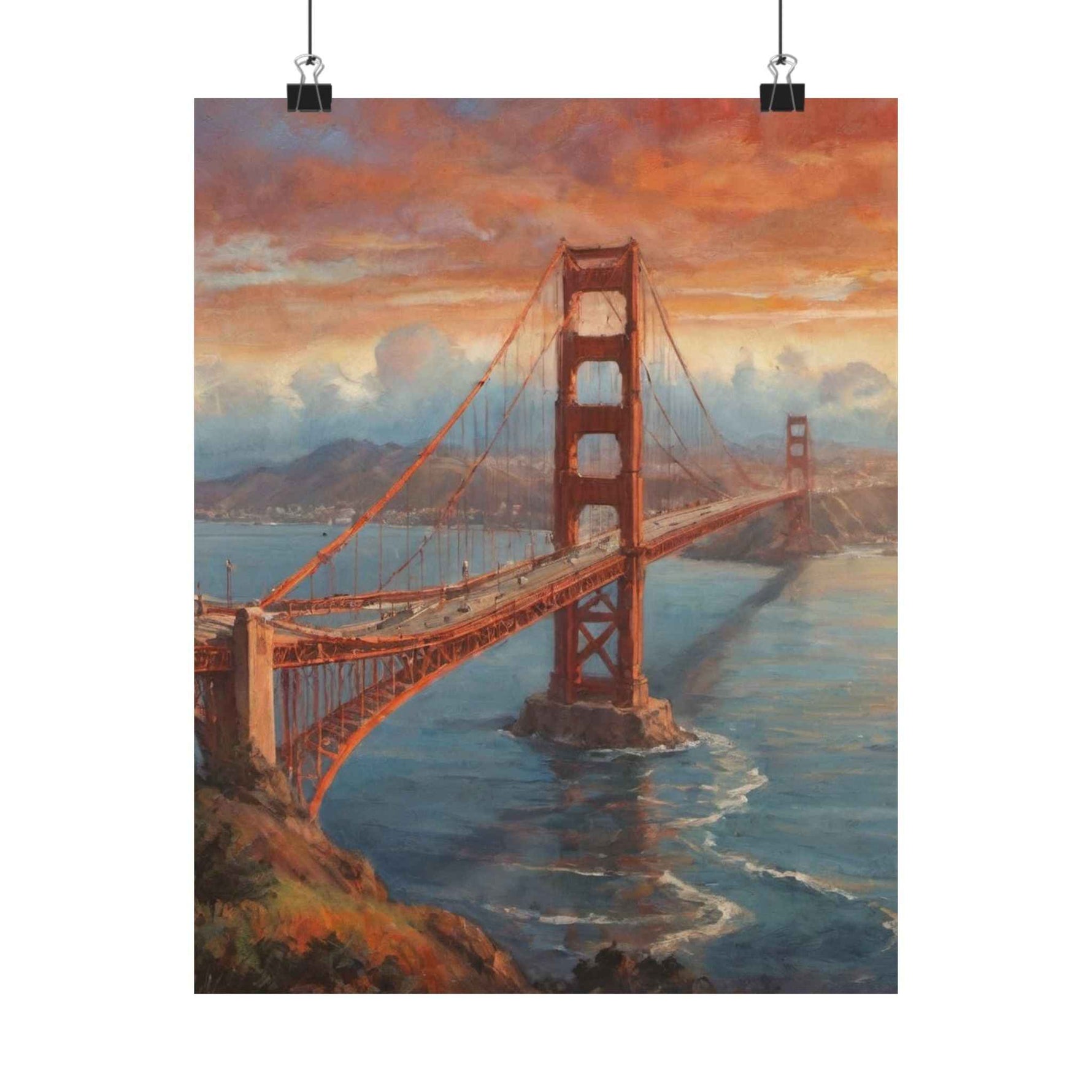 Golden Gate Bridge Sunset Poster - Matte Vertical Travel Wall Art - AquilVision