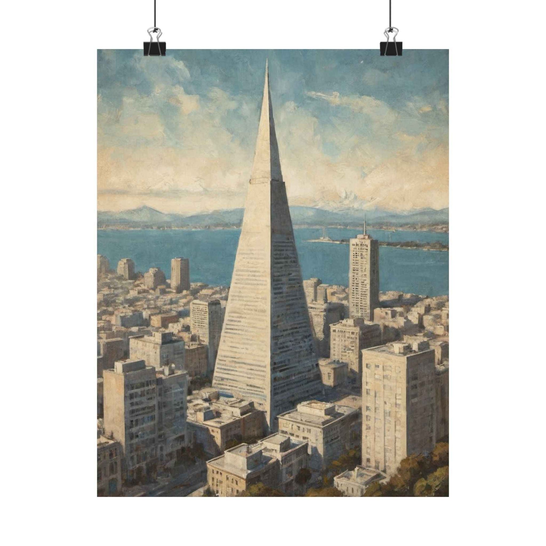 Vintage Cityscape Poster — Transamerica Pyramid Matte Vertical Print - AquilVision