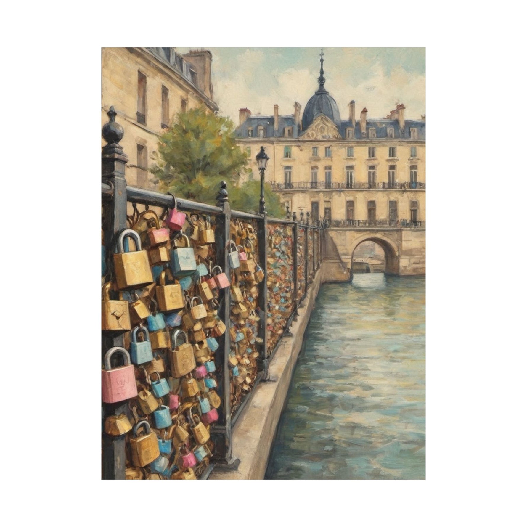 Paris Love Locks Matte Vertical Poster — Romantic Cityscape Wall Art - AquilVision