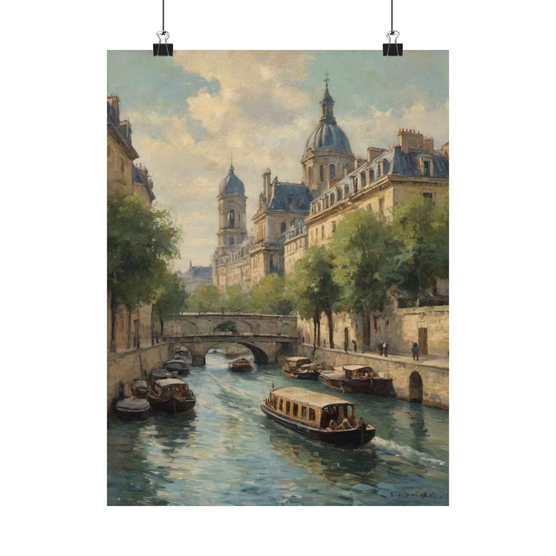 Paris Riverboat Matte Poster — Vintage European Cityscape Wall Art - AquilVision