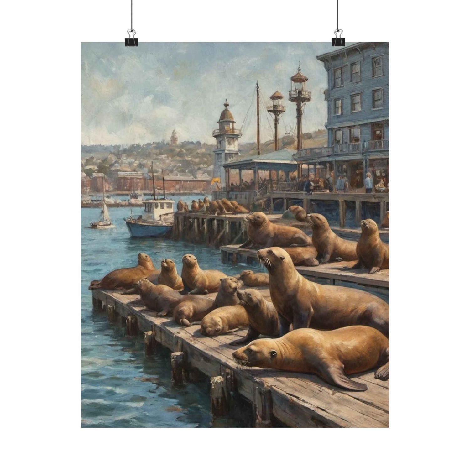 Sea Lion Harbor Matte Vertical Poster — Coastal Nautical Wall Art - AquilVision
