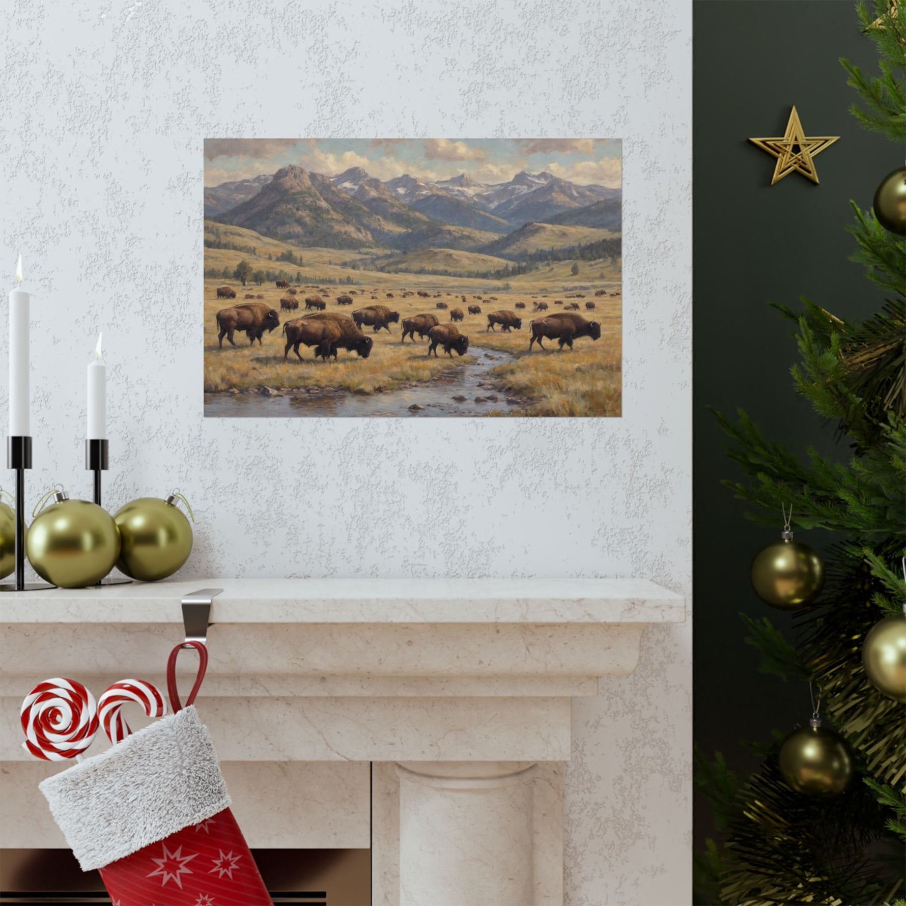 Bison Prairie Yellowstone Matte Poster — Horizontal Wildlife Wall Art - AquilVision