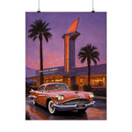 Vintage Retro Car Poster — Matte Vertical Palm‑Tree Diner Print