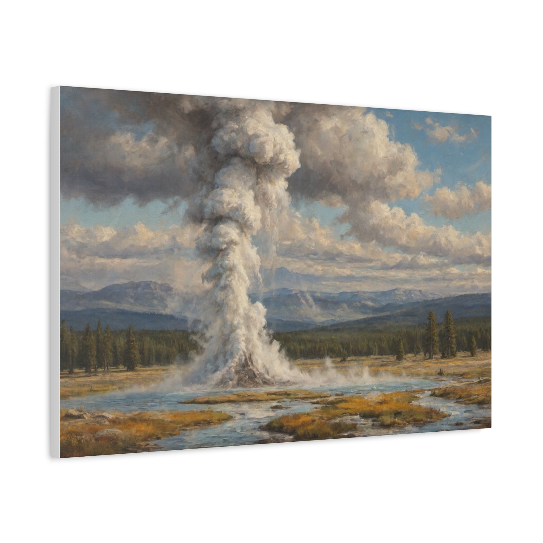 Geyser Landscape Canvas Print — Yellowstone Steam Eruption Wall Art - AquilVision