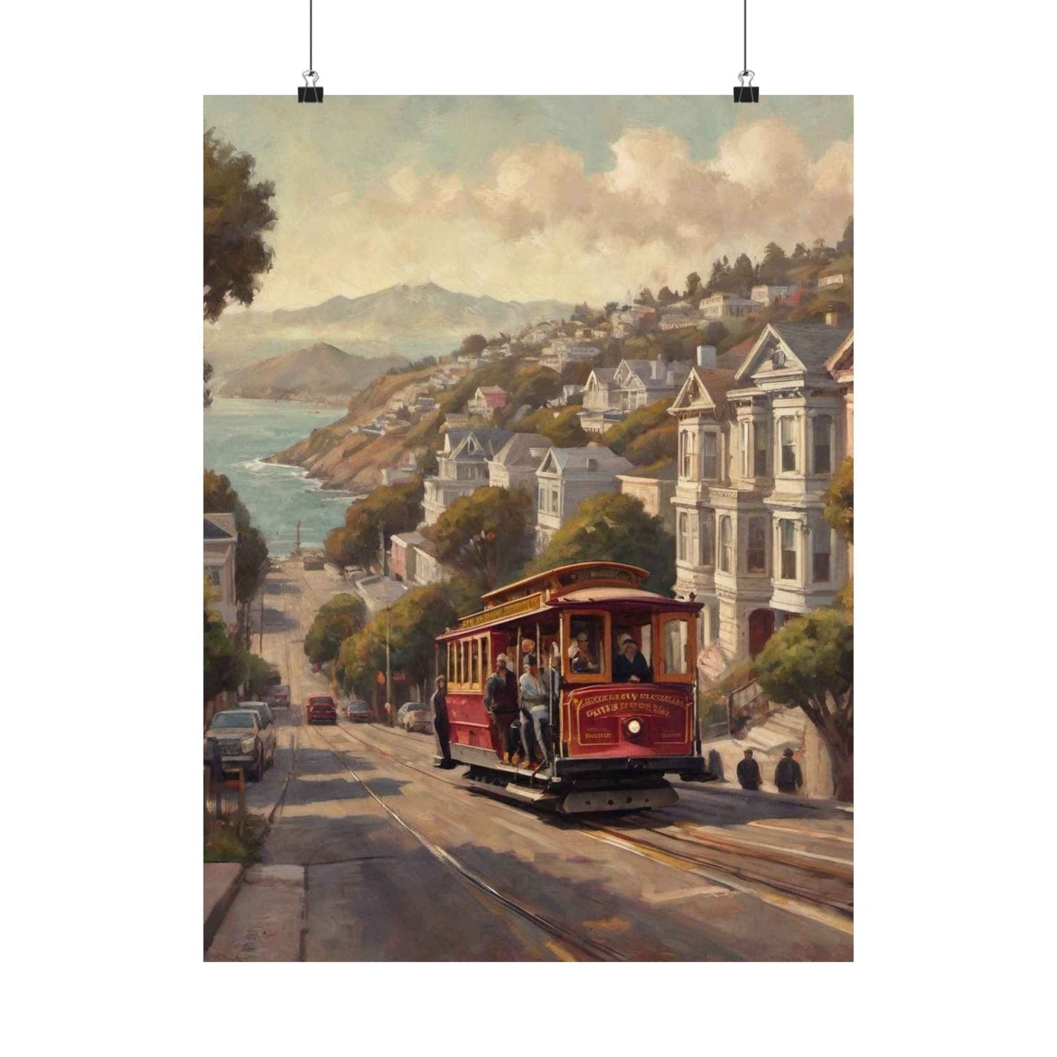 San Francisco Cable Car Poster — Vintage Coastal Cityscape Matte Vertical Print - AquilVision