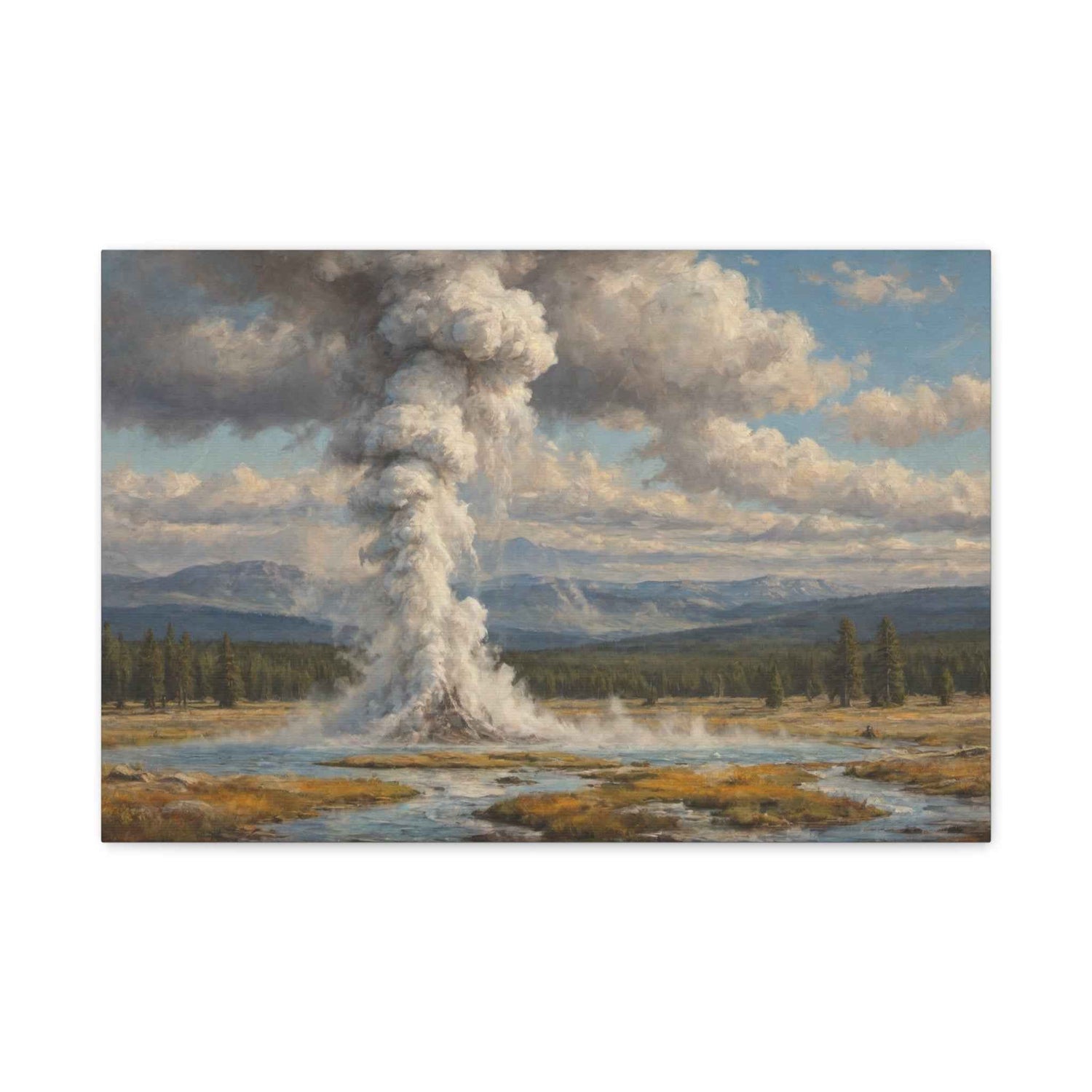 Geyser Landscape Canvas Print — Yellowstone Steam Eruption Wall Art - AquilVision