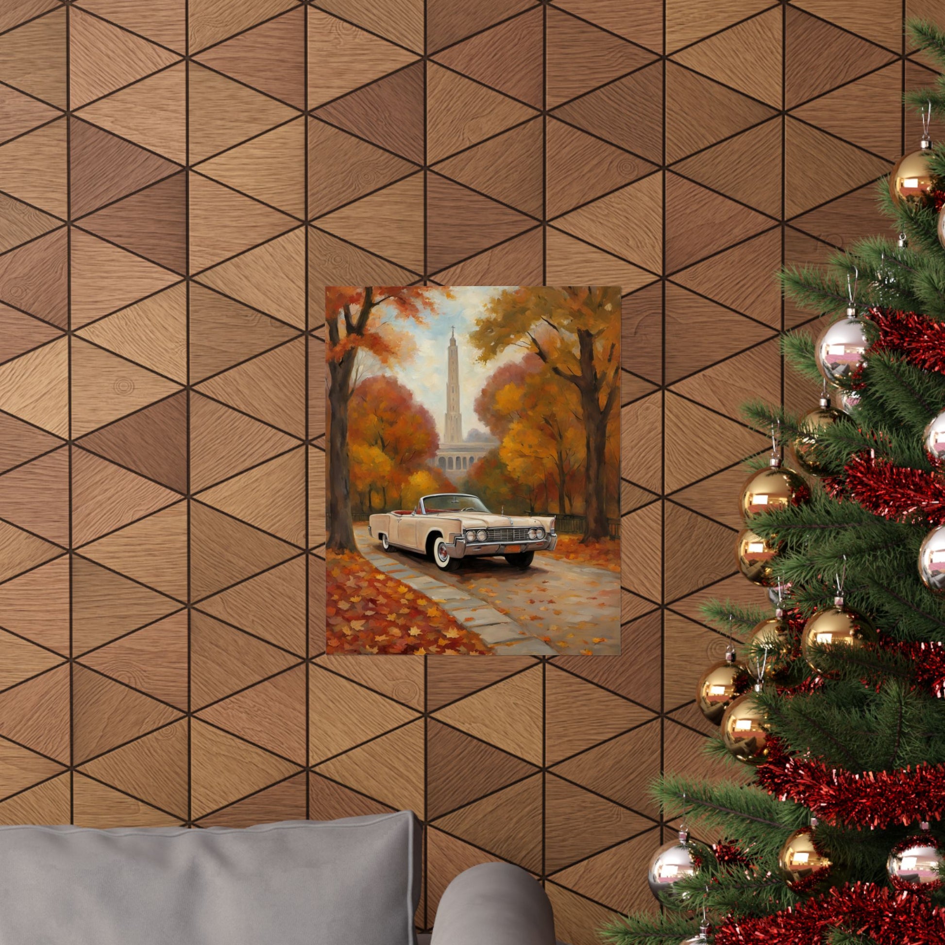 Autumn Car Poster, Vintage Wall Art, Home Decor, Fall Aesthetic, Gift for Him, Art Print, Matte Vertical Decor Printify
