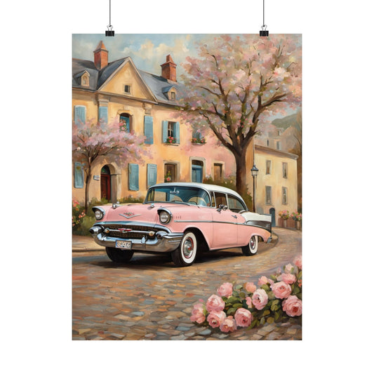 Vintage Car Floral Wall Art, Matte Vertical Posters for Home Decor, Retro Artwork for Living Room, Gift for Car Lovers, Nostalgic Decor