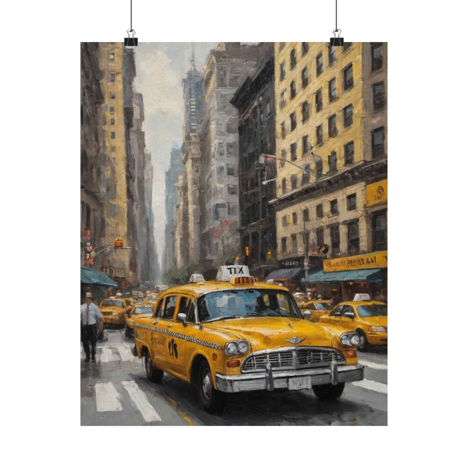 Vintage Yellow Taxi New York Poster — Matte Vertical Cityscape Print