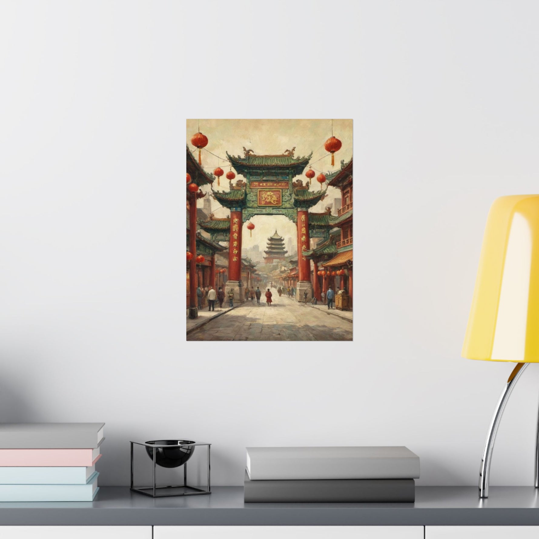 Chinese Street Archway Matte Poster — Vintage Pagoda Lantern Travel Art - AquilVision