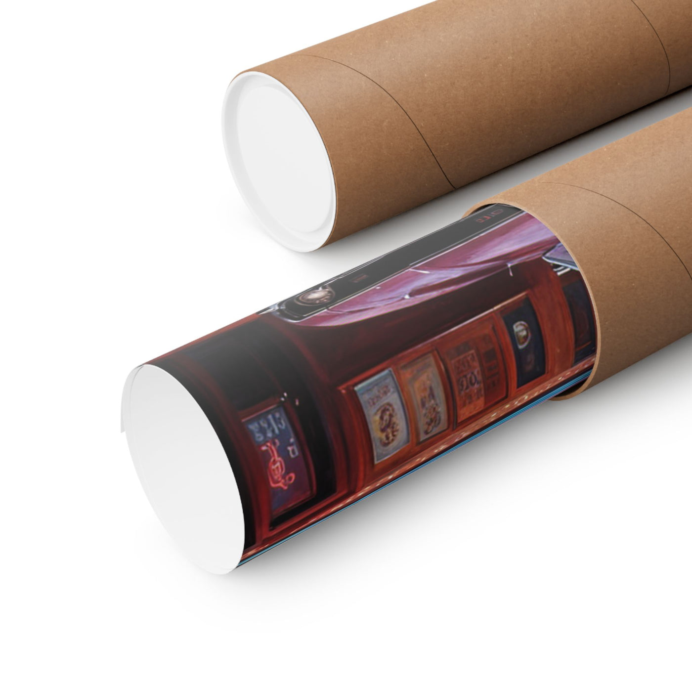 1960s Vintage Car poster rolled in a protective tube for easy shipping and storage
