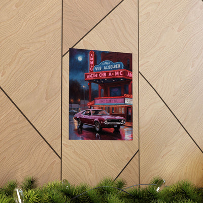 1960s Vintage Car poster featuring a classic car in front of an old movie theater