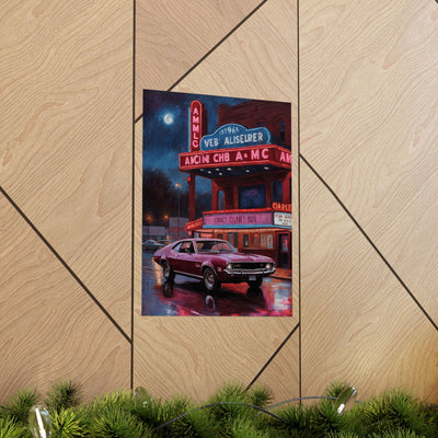 1960s Vintage Car poster featuring a classic vehicle near a vintage theater at night
