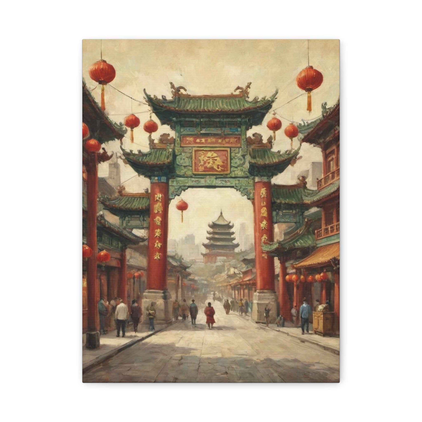 Chinese Street Gate Canvas Print — Vintage Asian Architecture Wall Art, Red Lanterns - AquilVision