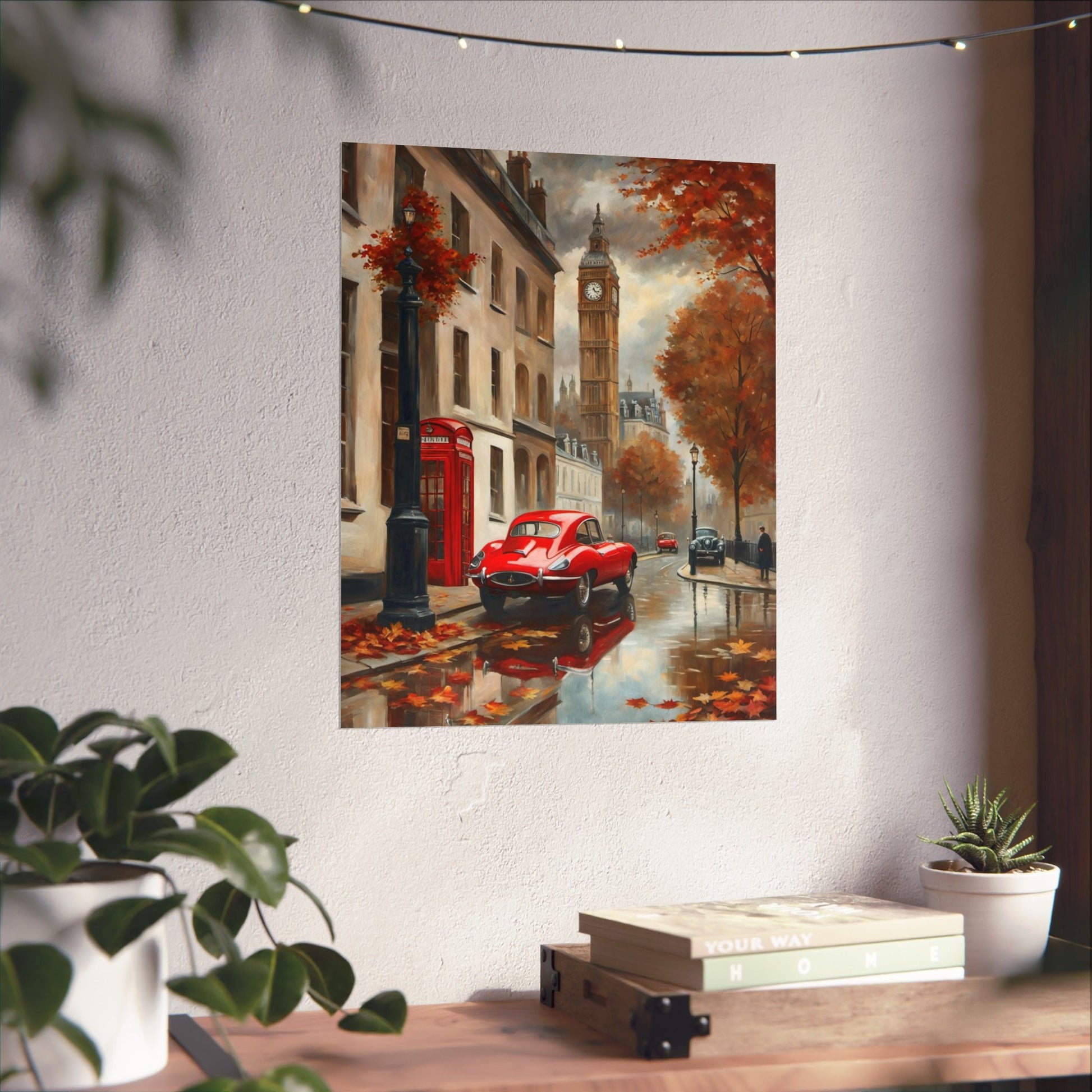 Autumn Cityscape Matte Vertical Posters, Vintage Car Art Print, Home Décor for Fall, Wall Art for Living Room, Gift for Car Enthusiasts - AquilVision