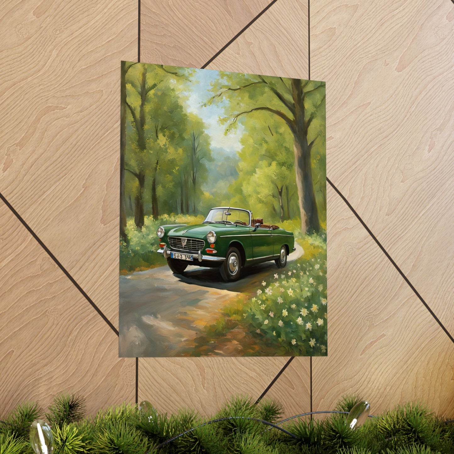 Vintage Convertible Car Art Print, Matte Vertical Posters for Home Decor, Classic Car Wall Art, Nature Lover Gift, Retro Car Aesthetic Printify