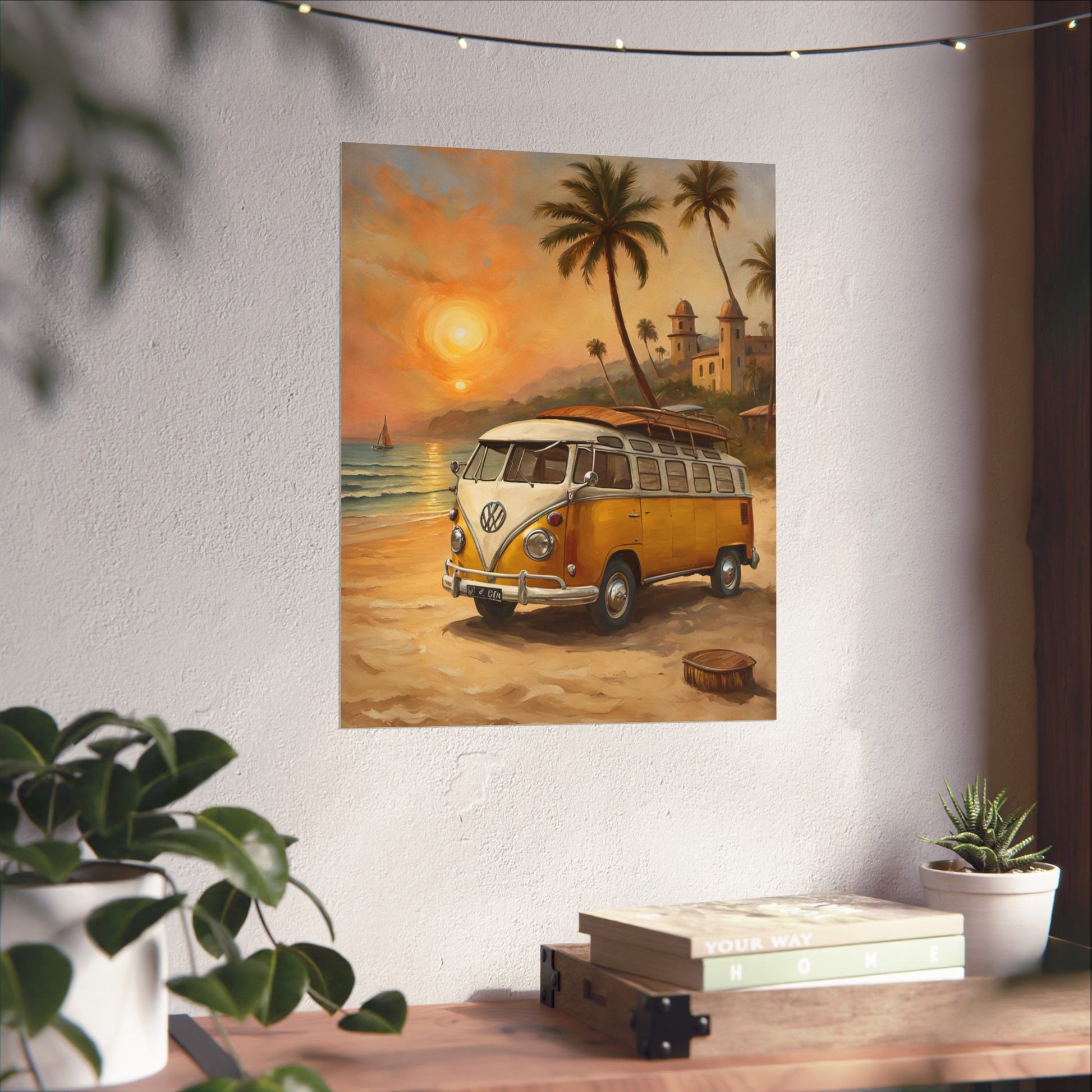 Vintage Beach Van Matte Poster, Retro Wall Art, Boho Decor, Coastal Room Decoration, Summer Vibes Art Print - AquilVision