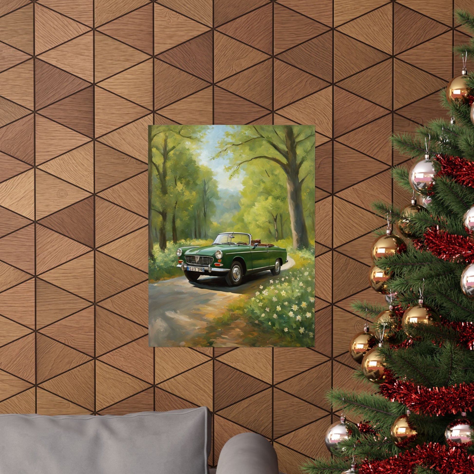 Vintage Convertible Car Art Print, Matte Vertical Posters for Home Decor, Classic Car Wall Art, Nature Lover Gift, Retro Car Aesthetic Printify