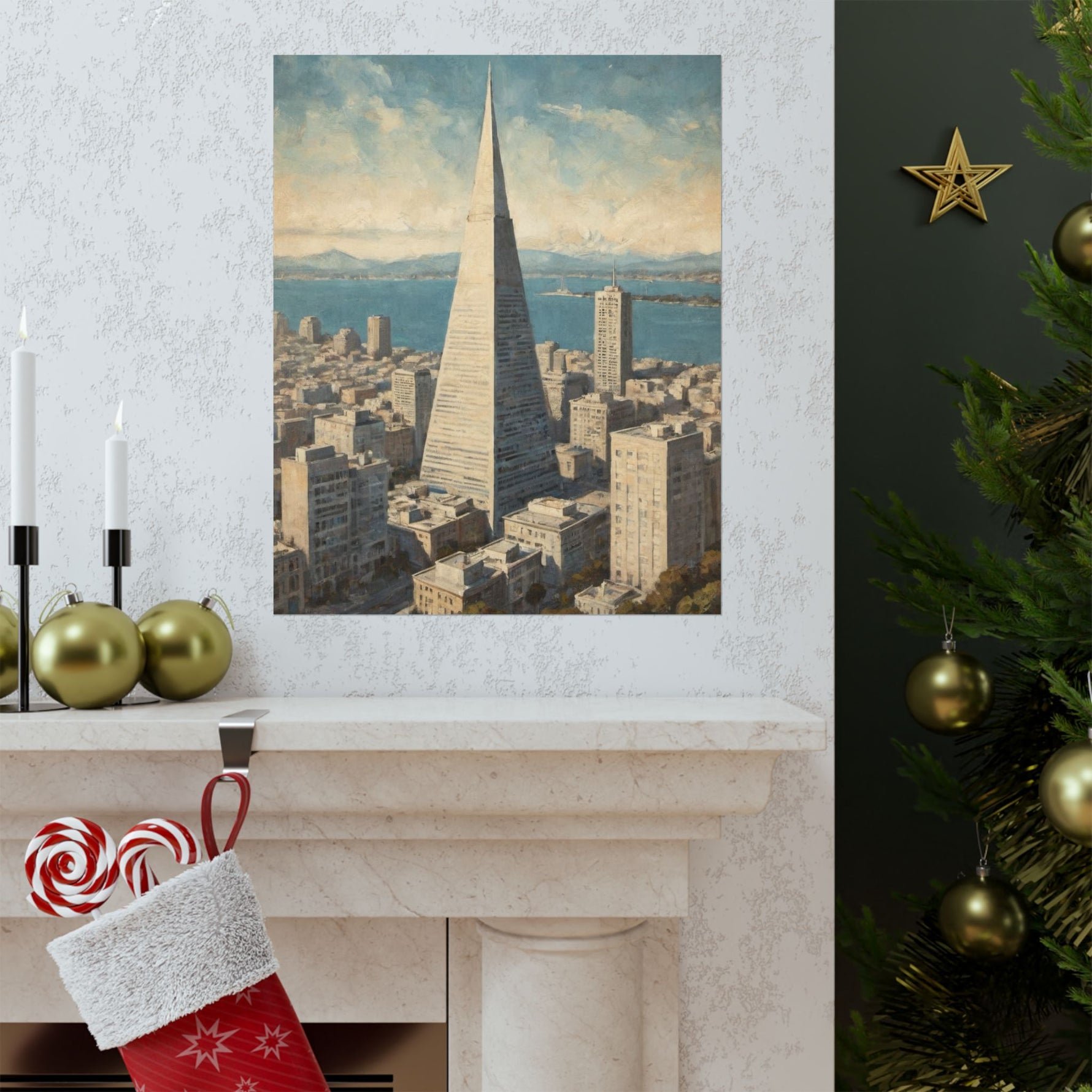 Vintage Cityscape Poster — Transamerica Pyramid Matte Vertical Print - AquilVision