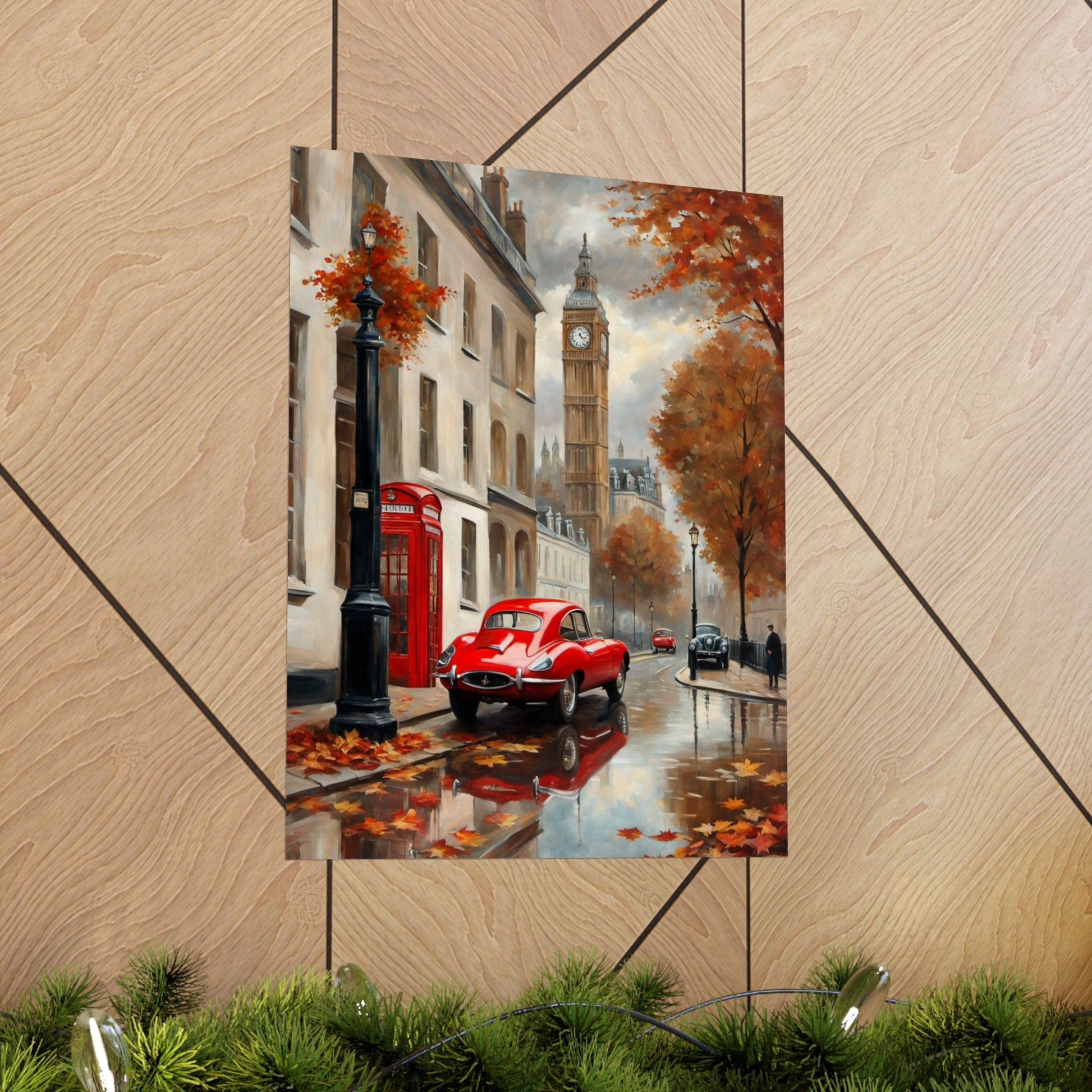 Autumn Cityscape Matte Vertical Posters, Vintage Car Art Print, Home Décor for Fall, Wall Art for Living Room, Gift for Car Enthusiasts - AquilVision