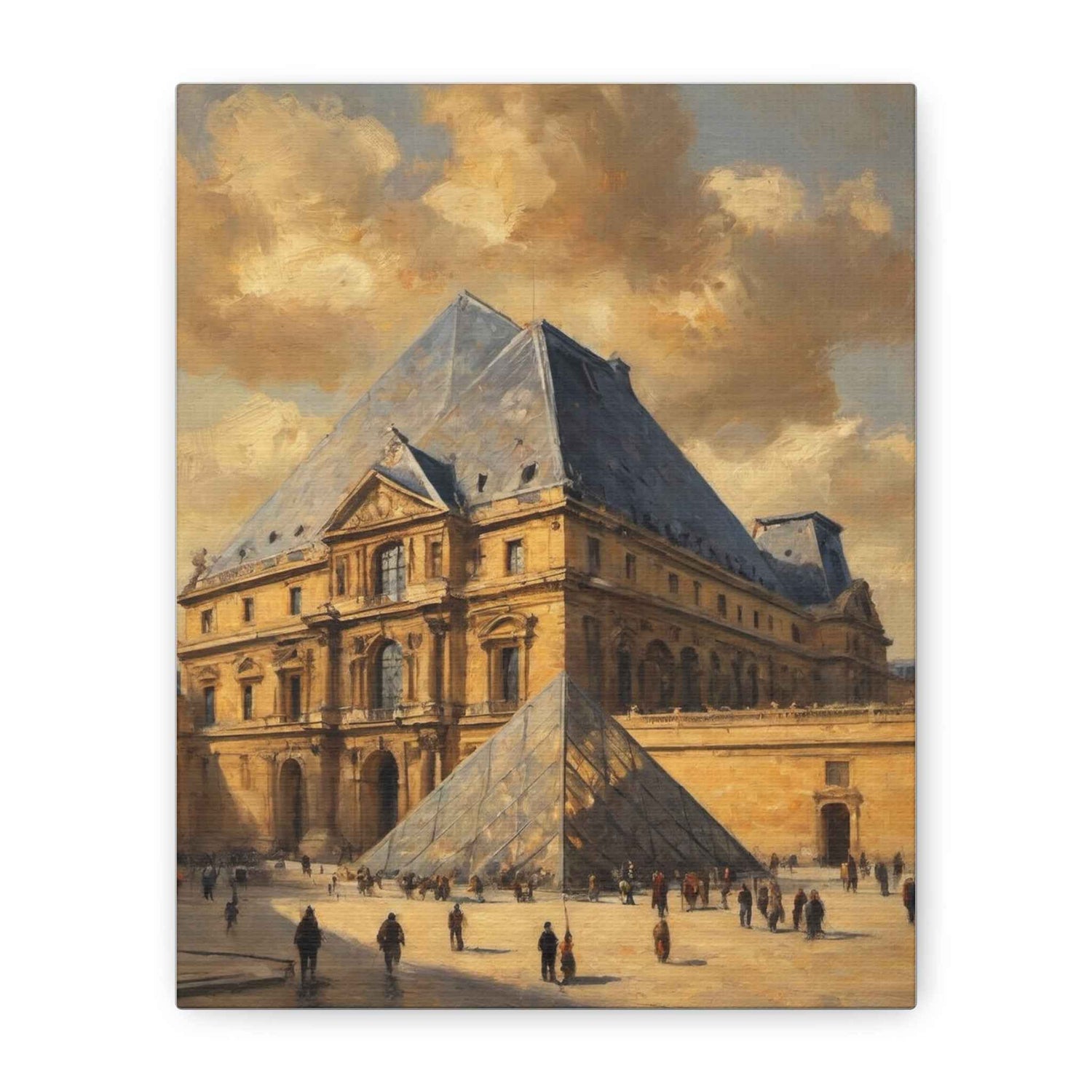 Louvre Pyramid Matte Stretched Canvas Print — Vintage Paris Architecture Wall Art - AquilVision