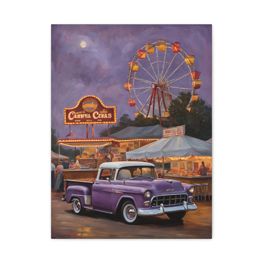 Vintage Fair Canvas Print, Retro Truck Wall Art, Rustic Decor, Perfect Gift for Car Lovers, Carnival Theme