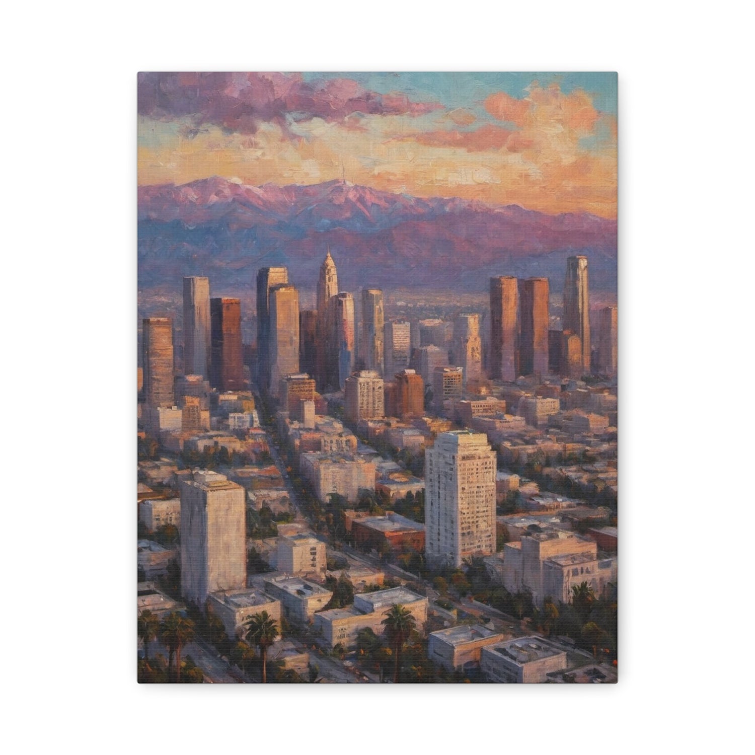 Los Angeles Skyline Matte Canvas Print — Sunset Cityscape Wall Art