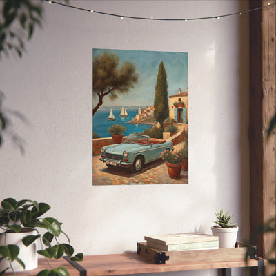 Scenic Vintage Car Art Matte Vertical Posters, Vintage Car Art, Mediterranean Vibes, Home Decor, Wall Art for Travel Lovers Printify