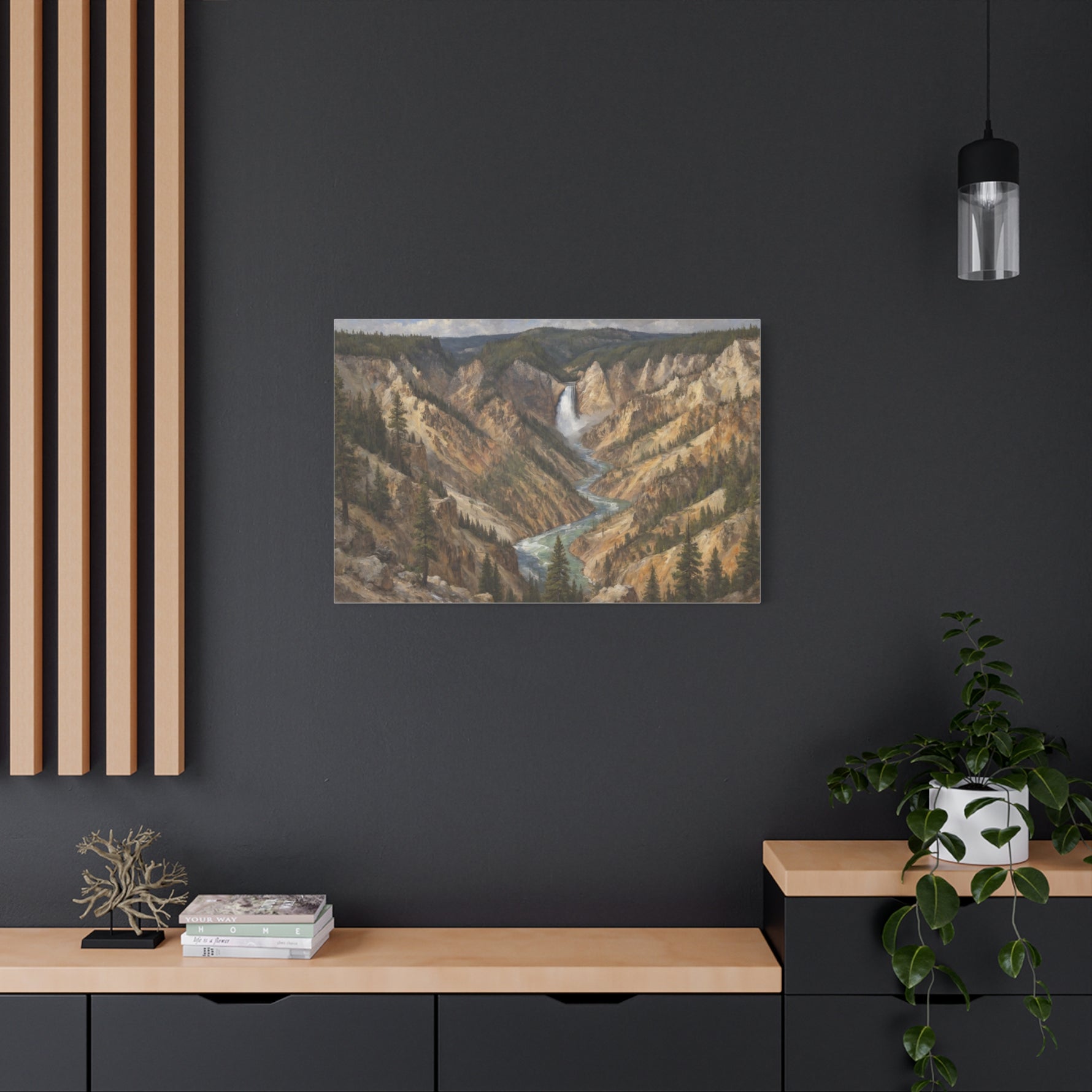 Yellowstone Canyon Waterfall Matte Canvas Wall Art — Nature Landscape Stretched Print - AquilVision