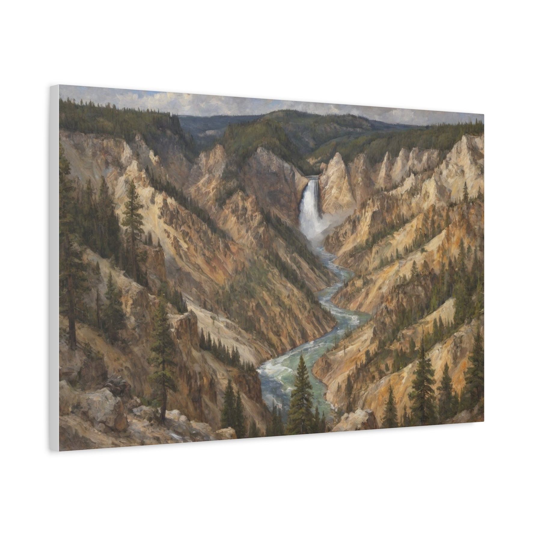 Yellowstone Canyon Waterfall Matte Canvas Wall Art — Nature Landscape Stretched Print - AquilVision