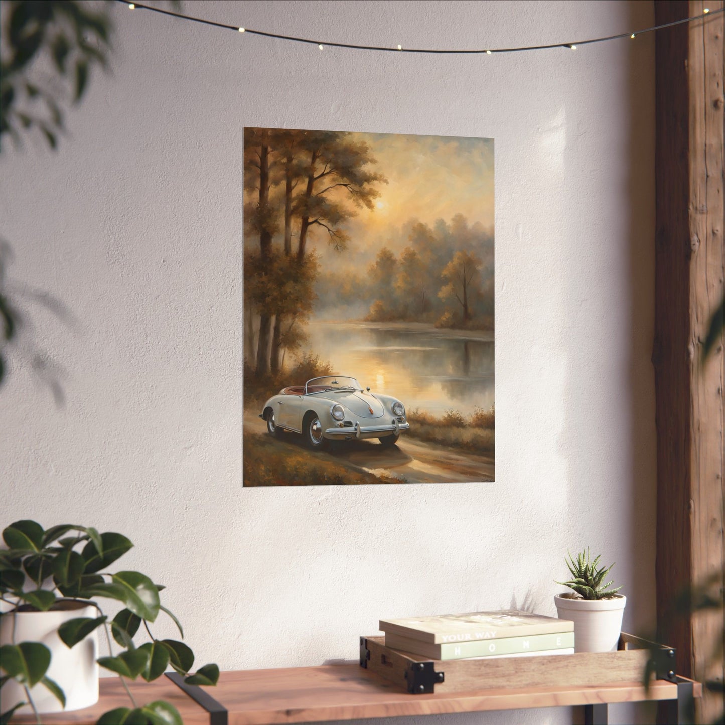 Vintage Car Landscape Poster | Matte Wall Art | Home Decor | Gift for Car Lovers, Automotive Art, Retro Wall Decor, Nature Inspired