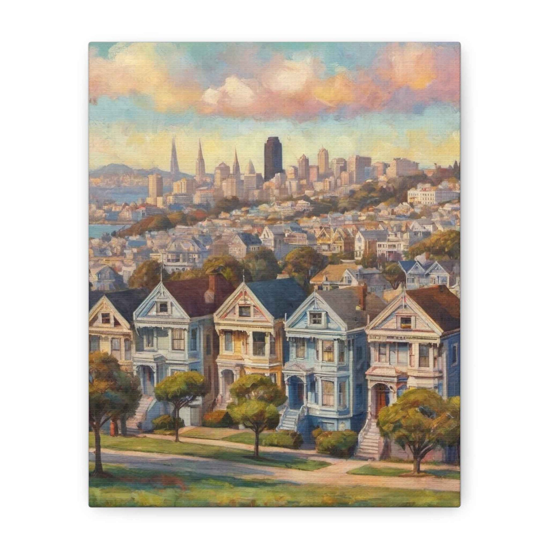 San Francisco Painted Skyline Canvas — Painted Ladies Wall Art (Matte Stretched) - AquilVision